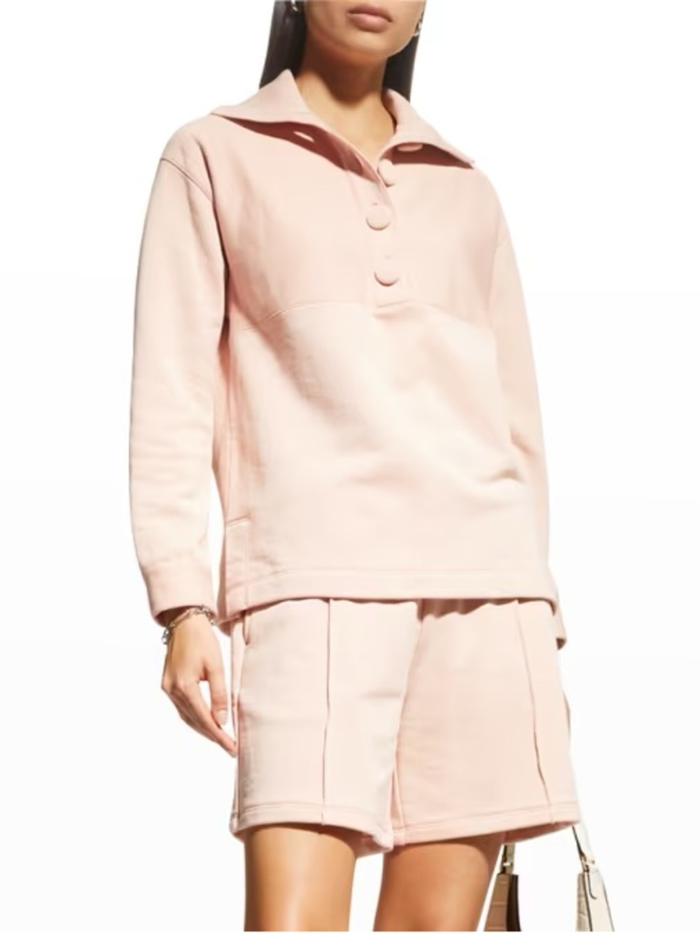 Rebecca Taylor Terry Pullover Button-Front Sweatshirt Top Dusty Pink XL